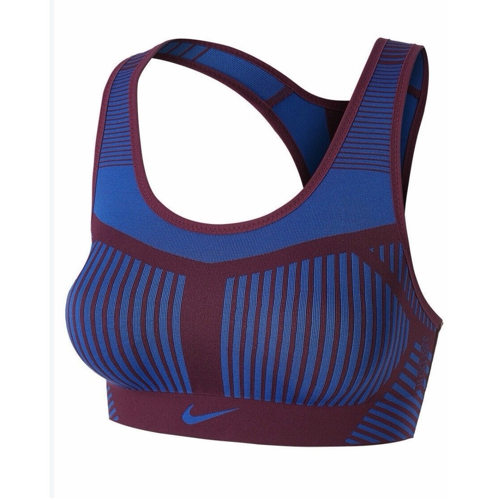 Nike FE/NOM Flyknit High-Support Sports Bra Maroon Blue - Size S